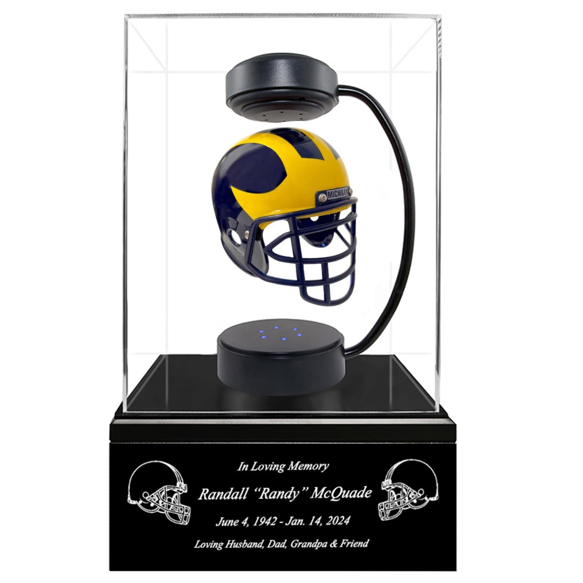 Football Adult or Medium Cremation Urn & University of Michigan Wolverines Hover Helmet Décor