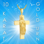 Mary On The Cross 10kt or 14KT Gold Cremation Jewelry Urn - SHIPS NOW