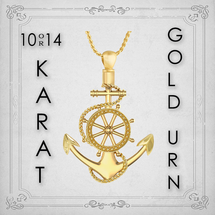 Anchor & Wheel 10KT or 14KT Gold Cremation Jewelry Urn - SHIPS NOW