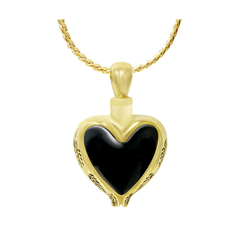 Onyx Mourning Heart 10KT or 14KT Gold Cremation Jewelry Urn - ORDER NOW