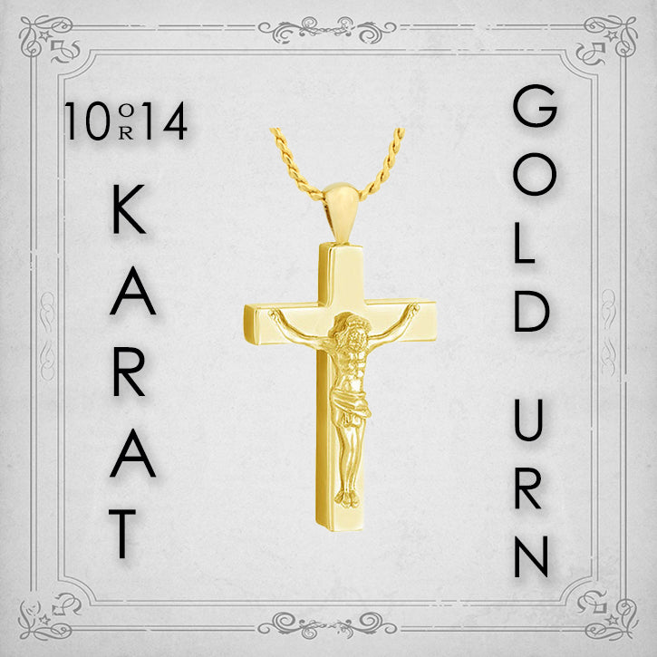 Crucifix 10KT or 14KT Gold Cremation Jewelry Urn - SHIPS NOW
