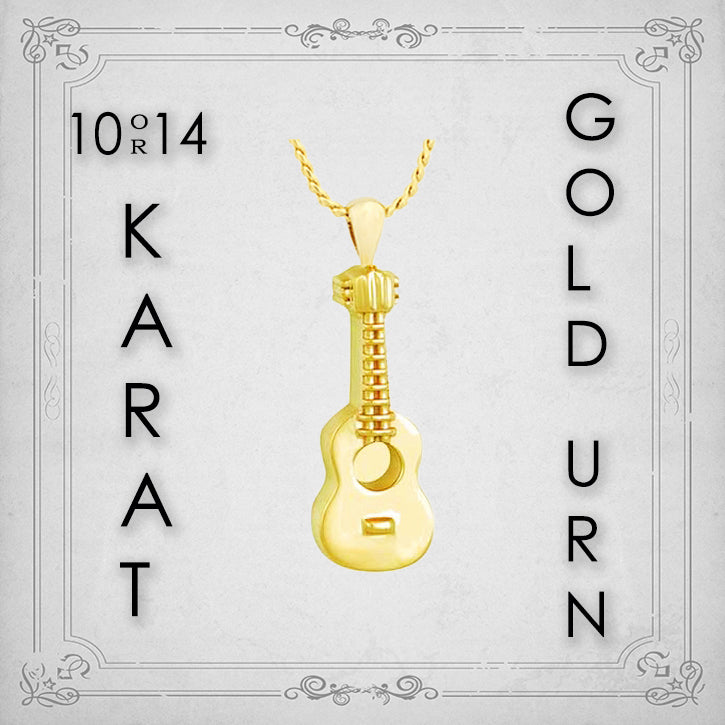 Acoustic Guitar 10KT or 14KT Gold Cremation Jewelry Urn - SHIPS NOW