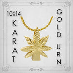 Marijuana Leaf 10KT or 14KT Gold Cremation Jewelry Urn - SHIPS NOW