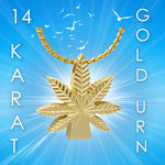 Marijuana Leaf 10KT or 14KT Gold Cremation Jewelry Urn - SHIPS NOW