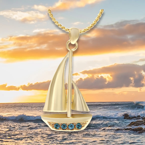 Sail Boat 10KT or 14KT Gold Cremation Jewelry Urn - SHIPS NOW