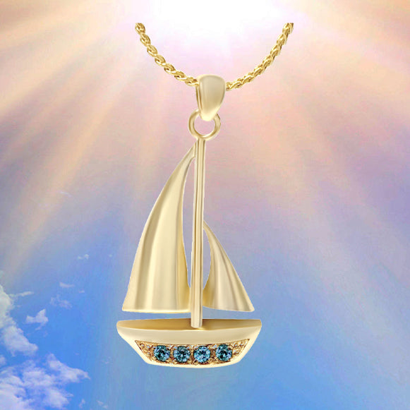 Sail Boat 10KT or 14KT Gold Cremation Jewelry Urn - SHIPS NOW
