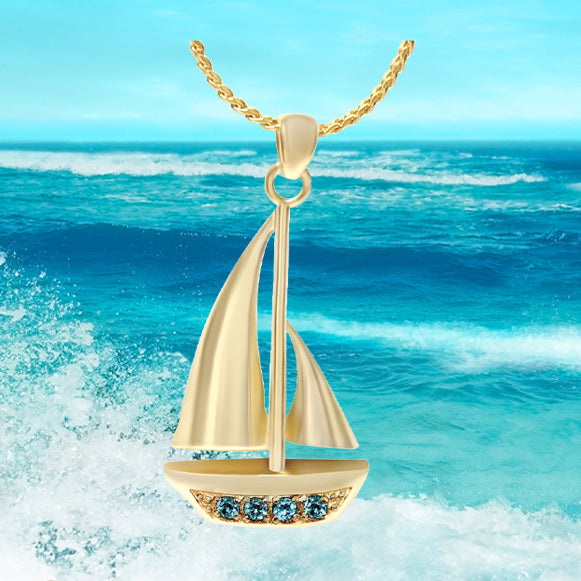 Sail Boat 10KT or 14KT Gold Cremation Jewelry Urn - SHIPS NOW