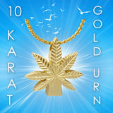 Marijuana Leaf 10KT or 14KT Gold Cremation Jewelry Urn - SHIPS NOW