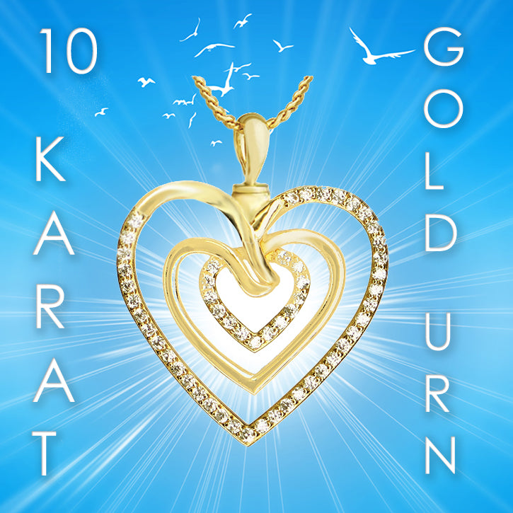 Triple Hearts of Love 10KT or 14KT Gold Cremation Jewelry Urn - SHIPS NOW