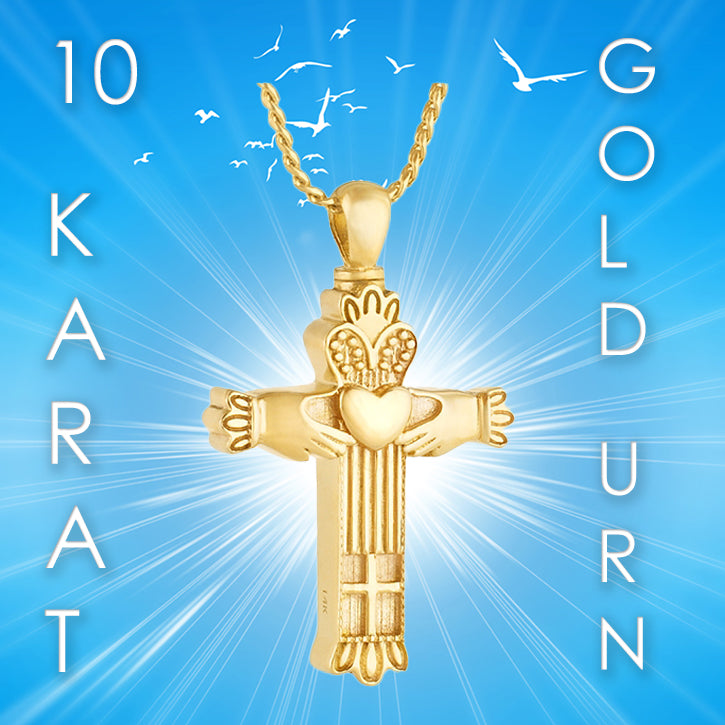 Claddagh Cross 10KT or 14KT Gold Cremation Jewelry Urn - ORDER NOW