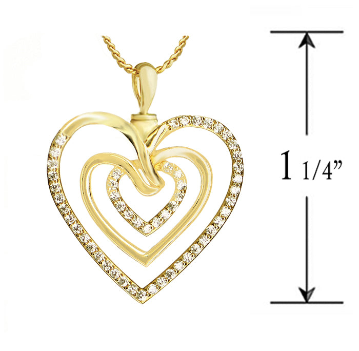 Triple Hearts of Love 10KT or 14KT Gold Cremation Jewelry Urn - SHIPS NOW
