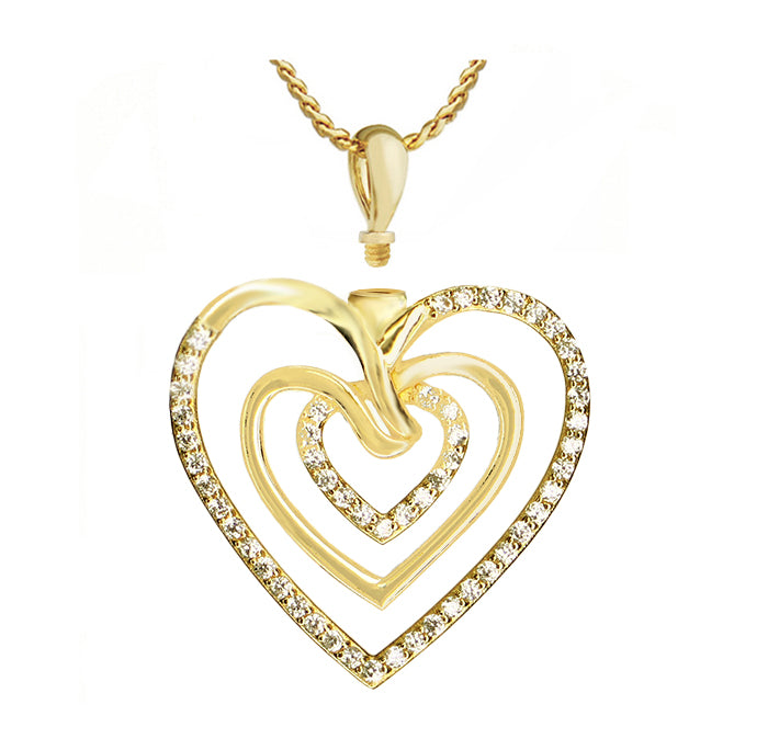 Triple Hearts of Love 10KT or 14KT Gold Cremation Jewelry Urn - SHIPS NOW