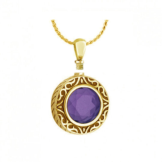 Amethyst 14KT Gold Cremation Jewelry - SHIPS NOW