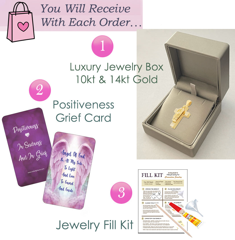 Catholic Sacred Heart 10KT or 14KT Gold Cross Cremation Jewelry Urn - SHIPS NOW