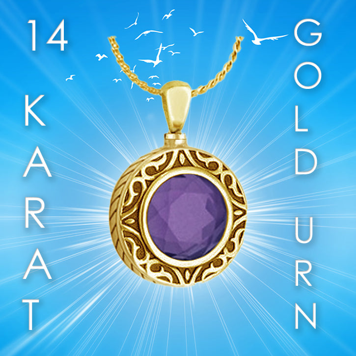 Amethyst 14KT Gold Cremation Jewelry - SHIPS NOW