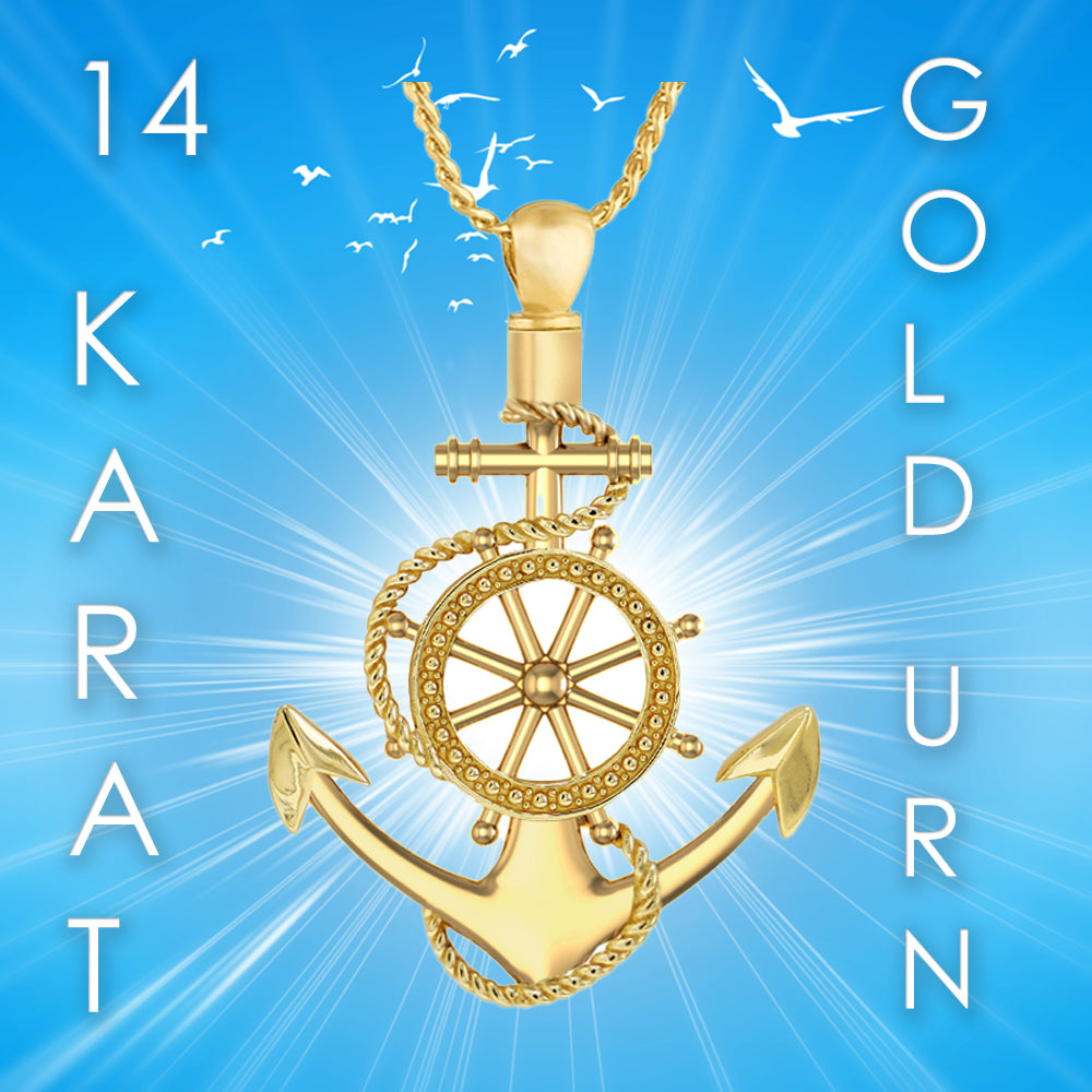 Anchor & Wheel 10KT or 14KT Gold Cremation Jewelry Urn - ORDER NOW