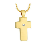Memorial Cross 14KT Gold CZ Reversible Cremation Jewelry Urn
