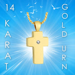Memorial Cross 14KT Gold CZ Cremation Jewelry Urn - SHIPS NOW