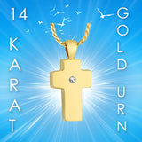 Memorial Cross 14KT Gold CZ Cremation Jewelry Urn - SHIPS NOW