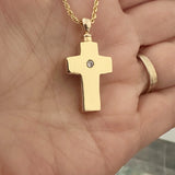 Memorial Cross 14KT Gold CZ Reversible Cremation Jewelry Urn - SHIPS NOW