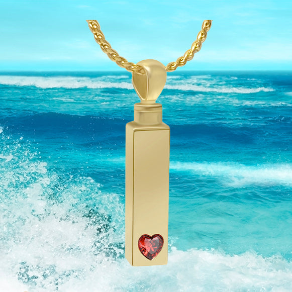 Gold Bar Crystal Red Heart 10KT or 14KT Gold Cremation Jewelry Urn - ORDER NOW