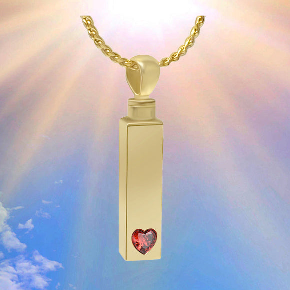 Gold Bar Crystal Red Heart 10KT or 14KT Gold Cremation Jewelry Urn - ORDER NOW