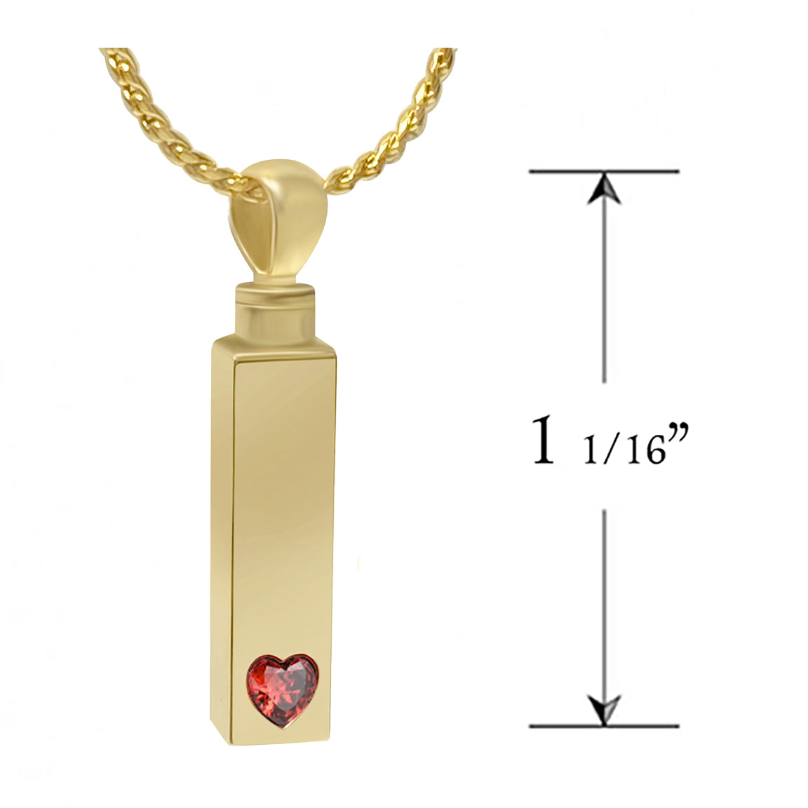 Gold Bar Crystal Red Heart 10KT or 14KT Gold Cremation Jewelry Urn - ORDER NOW