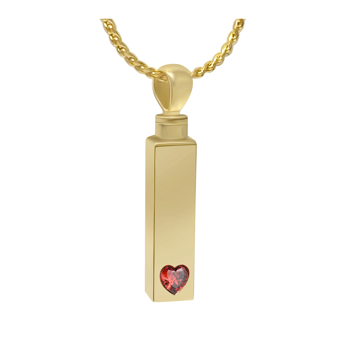 Gold Bar Crystal Red Heart 10KT or 14KT Gold Cremation Jewelry Urn - SHIPS NOW