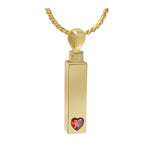 Gold Bar Crystal Red Heart 10KT or 14KT Gold Cremation Jewelry Urn - SHIPS NOW