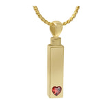 Gold Bar Crystal Red Heart 10KT or 14KT Gold Cremation Jewelry Urn - SHIPS NOW