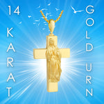 Mary On The Cross 10kt or 14KT Gold Cremation Jewelry Urn - SHIPS NOW