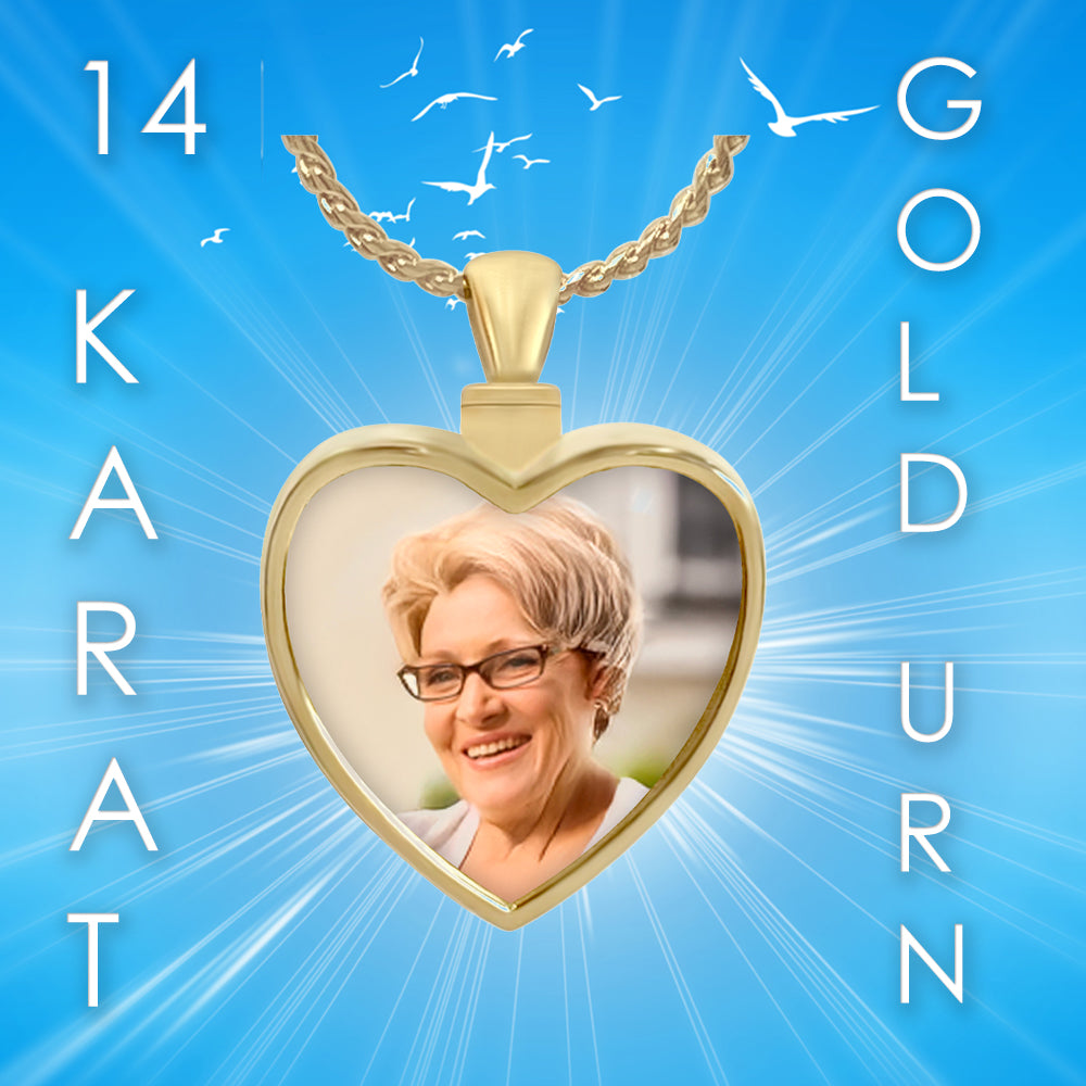 Photo Heart 10KT or 14KT Gold Cremation Jewelry Urn - SHIPS NOW
