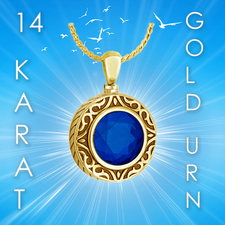 Royal Blue 14KT Gold Cremation Jewelry Urn - SHIPS NOW