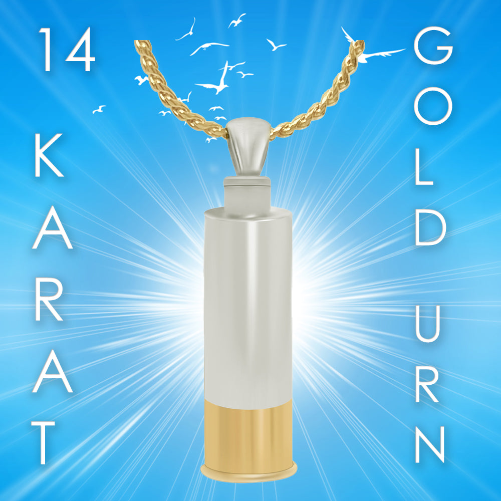 Shotgun Shell 10KT or 14KT Yellow & White Gold Cremation Jewelry Urn - SHIPS NOW