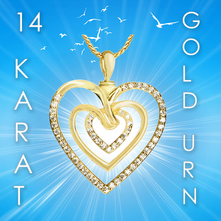 Triple Hearts of Love 10KT or 14KT Gold Cremation Jewelry Urn - SHIPS NOW