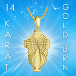 Cross Angel Wings 10KT or 14KT Gold Cremation Jewelry Urn - SHIPS NOW