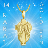 Cross Angel Wings 10KT or 14KT Gold Cremation Jewelry Urn - SHIPS NOW