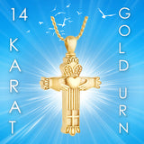 Claddagh Cross 10KT or 14KT Gold Cremation Jewelry Urn - ORDER NOW