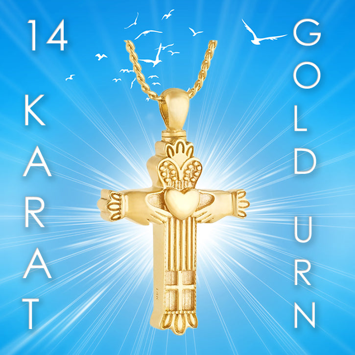 Claddagh Cross 10KT or 14KT Gold Cremation Jewelry Urn - ORDER NOW