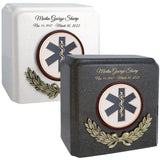 Wreath 17 Medallions Granite Cremation Urn - Choose White or Black