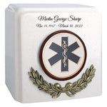 Wreath 17 Medallions Granite Cremation Urn - Choose White or Black