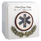 Wreath 17 Medallions Granite Cremation Urn - Choose White or Black