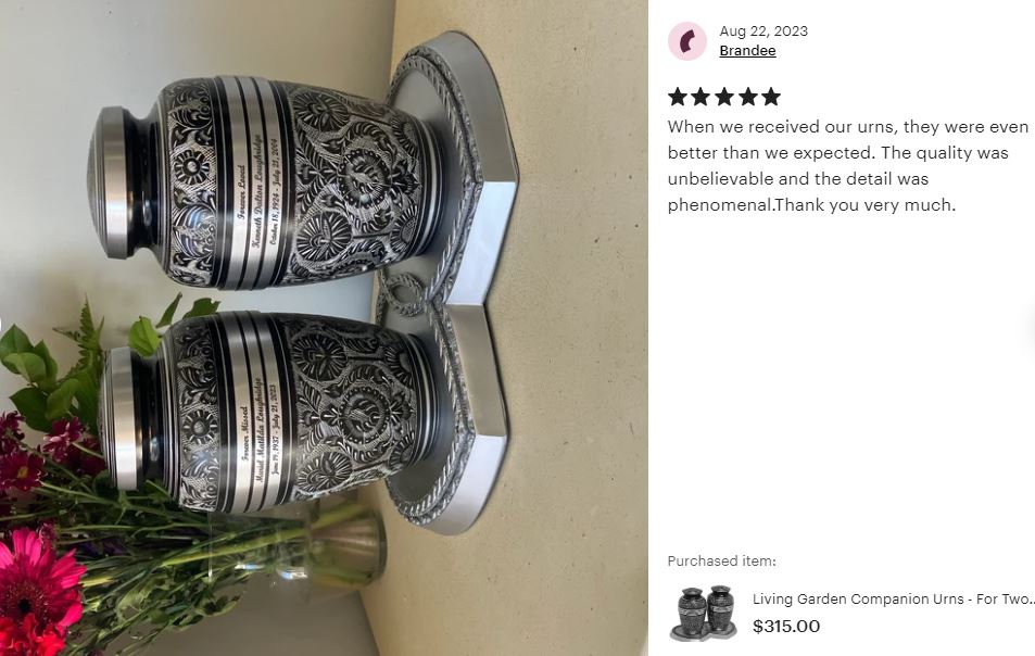 Living Garden Companion Urns Heart Base Urns for Mom And Dad