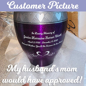Purple Pewter Hearts Cremation Urn  - Pro Diamond Engraving