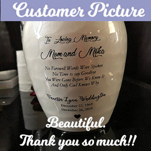 Medium Sudden Passing Mom, Wife, Grandma & More Cremation Urn - Pro Laser Engraving