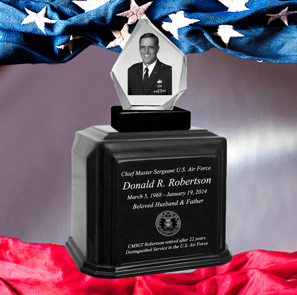 U.S. Air Force 3D Diamond Crystal Black Monarch Granite Adult Urn