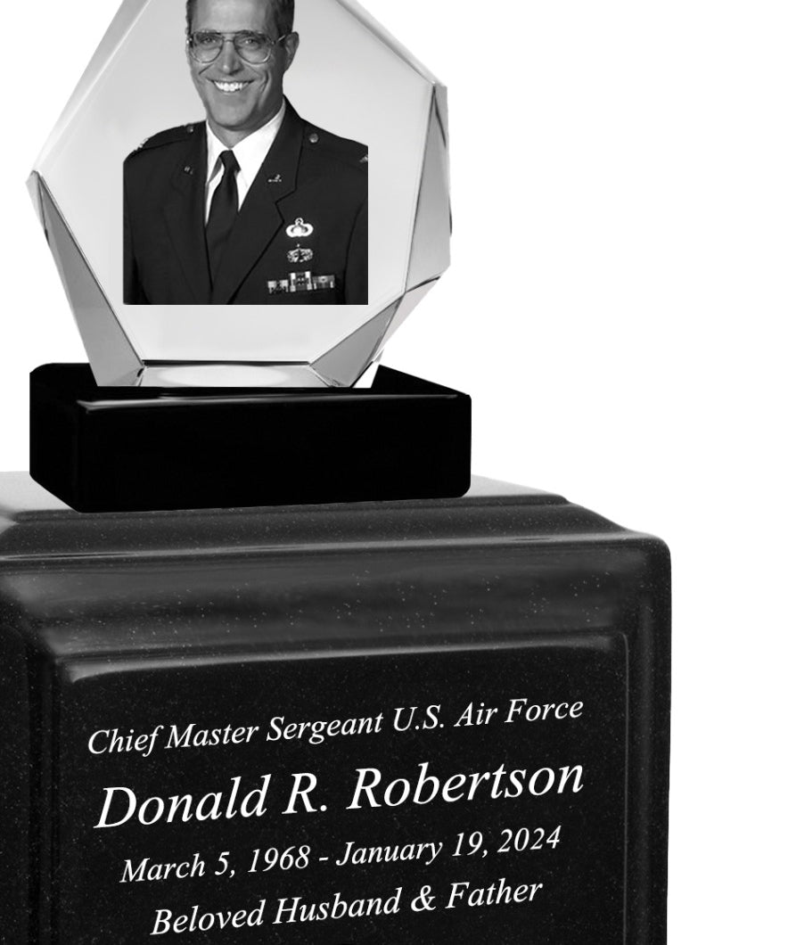 U.S. Air Force 3D Diamond Crystal Black Monarch Granite Adult Urn