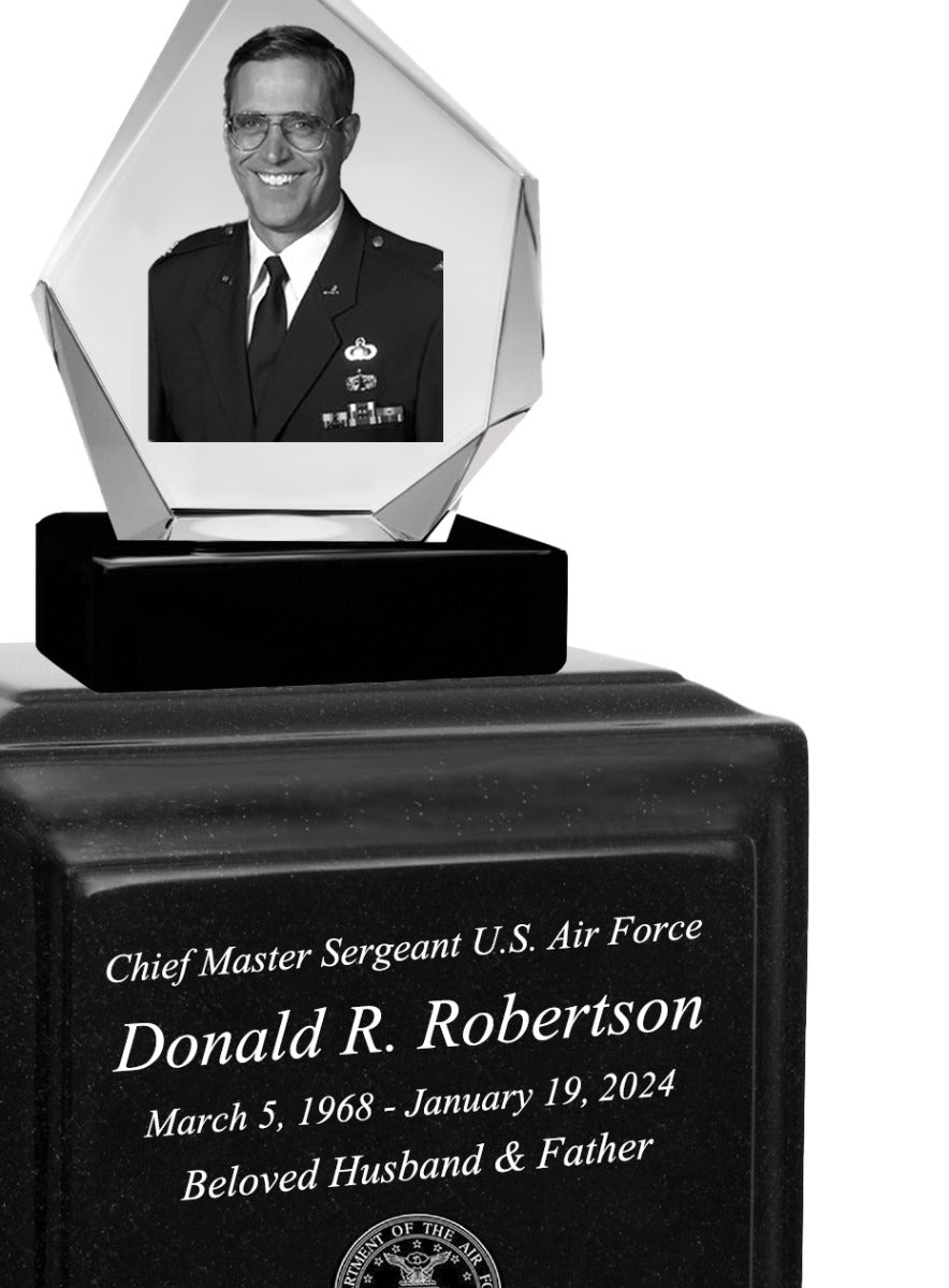 U.S. Air Force 3D Diamond Crystal Black Monarch Granite Adult Urn