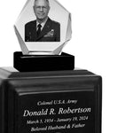 US Army 3D Diamond Crystal Black Monarch Granite Adult Urn