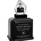 US Coast Guard 3D Diamond Crystal Black Monarch Granite Adult Urn